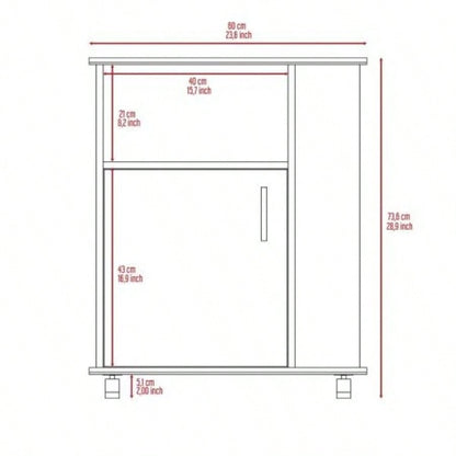 Lower Microwave Pantry 29 H, Single Door Cabinet, One Open Shelf, Three Side Shelves, White