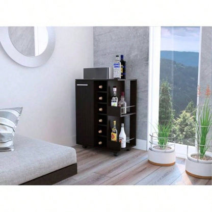 Bartlet 2 - Shelf 6 - Bottle Bar Cart with Division Black Wengue