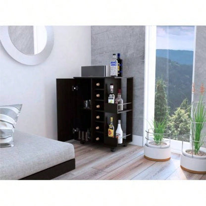 Bartlet 2 - Shelf 6 - Bottle Bar Cart with Division Black Wengue