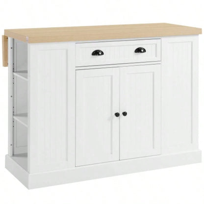 HOMCOM 47 Fluted - Style Wooden Kitchen Island, Kitchen Countertop Storage Cabinet with Drop Leaf, Drawer, Open Shelves, Storage, White