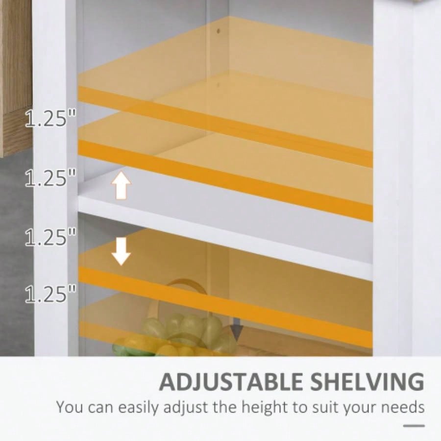 HOMCOM 47 Fluted - Style Wooden Kitchen Island, Kitchen Countertop Storage Cabinet with Drop Leaf, Drawer, Open Shelves, Storage, White