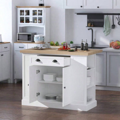 HOMCOM 47 Fluted - Style Wooden Kitchen Island, Kitchen Countertop Storage Cabinet with Drop Leaf, Drawer, Open Shelves, Storage, White