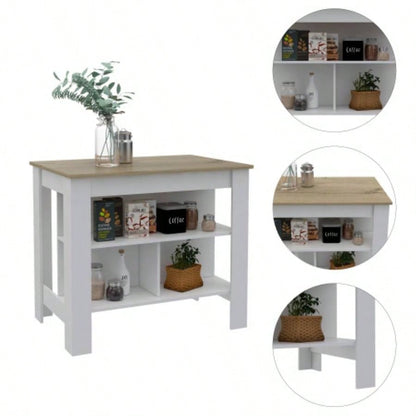Cala Kitchen Island Antibacterial, Three Shelves, Four - Light Oak/ White