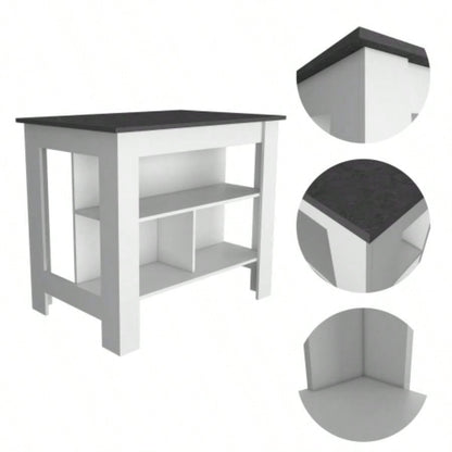 Cala Kitchen Island, Four, Three Shelves - White/ Onyx