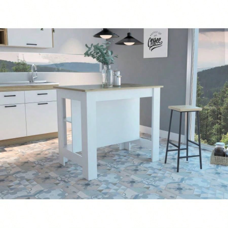 Cala Kitchen Island Antibacterial, Three Shelves, Four - Light Oak/ White
