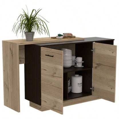 Chesterfield 2 - Shelf 1 - Drawer Kitchen Island Black Wengue and Light Oak