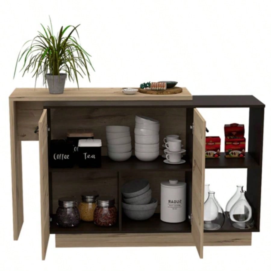 Chesterfield 2 - Shelf 1 - Drawer Kitchen Island Black Wengue and Light Oak