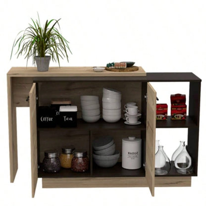 Chesterfield 2 - Shelf 1 - Drawer Kitchen Island Black Wengue and Light Oak