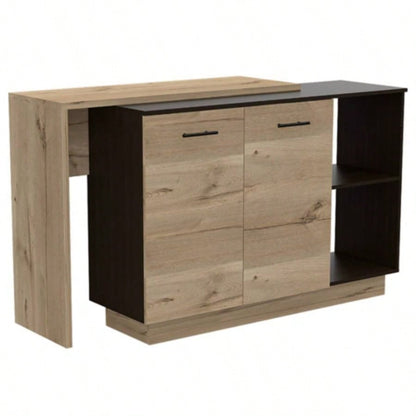 Chesterfield 2 - Shelf 1 - Drawer Kitchen Island Black Wengue and Light Oak