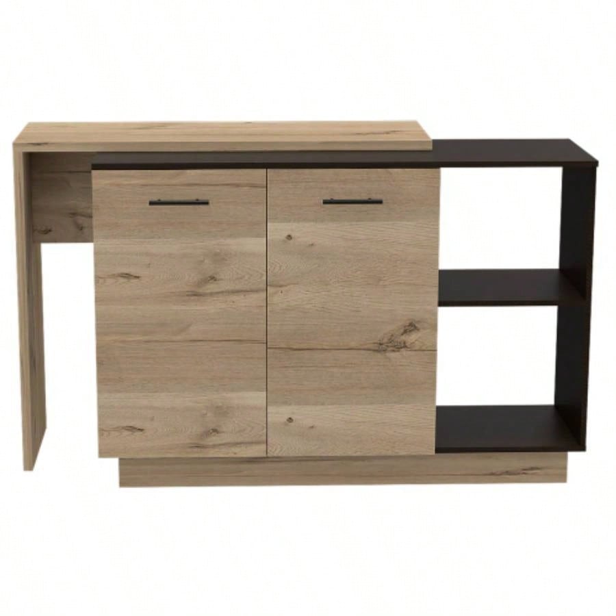 Chesterfield 2 - Shelf 1 - Drawer Kitchen Island Black Wengue and Light Oak