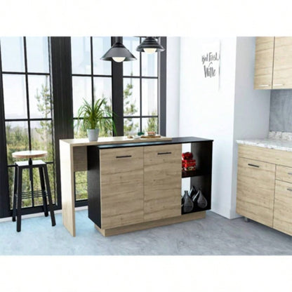 Chesterfield 2 - Shelf 1 - Drawer Kitchen Island Black Wengue and Light Oak
