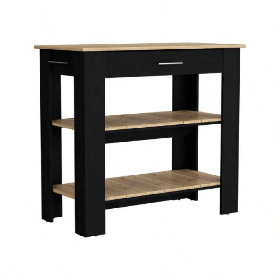 Kitchen Island 40 Inches Dozza, Two Shelves, Black Wengue/ Light Oak