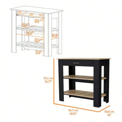 Brooklyn 40 Kitchen Island, Two Shelves, One Drawer