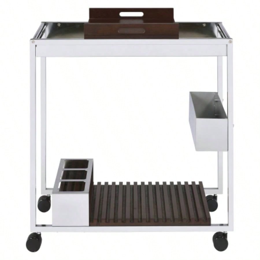 and Brown Serving Cart with Stemware Shelf