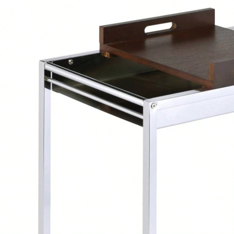 and Brown Serving Cart with Stemware Shelf