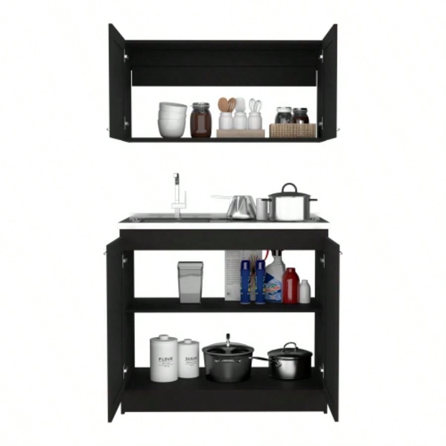 Zurich Cabinet Set, Two Shelves Black