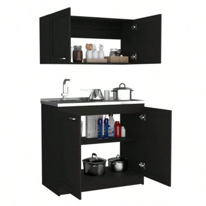 Zurich Cabinet Set, Two Shelves Black