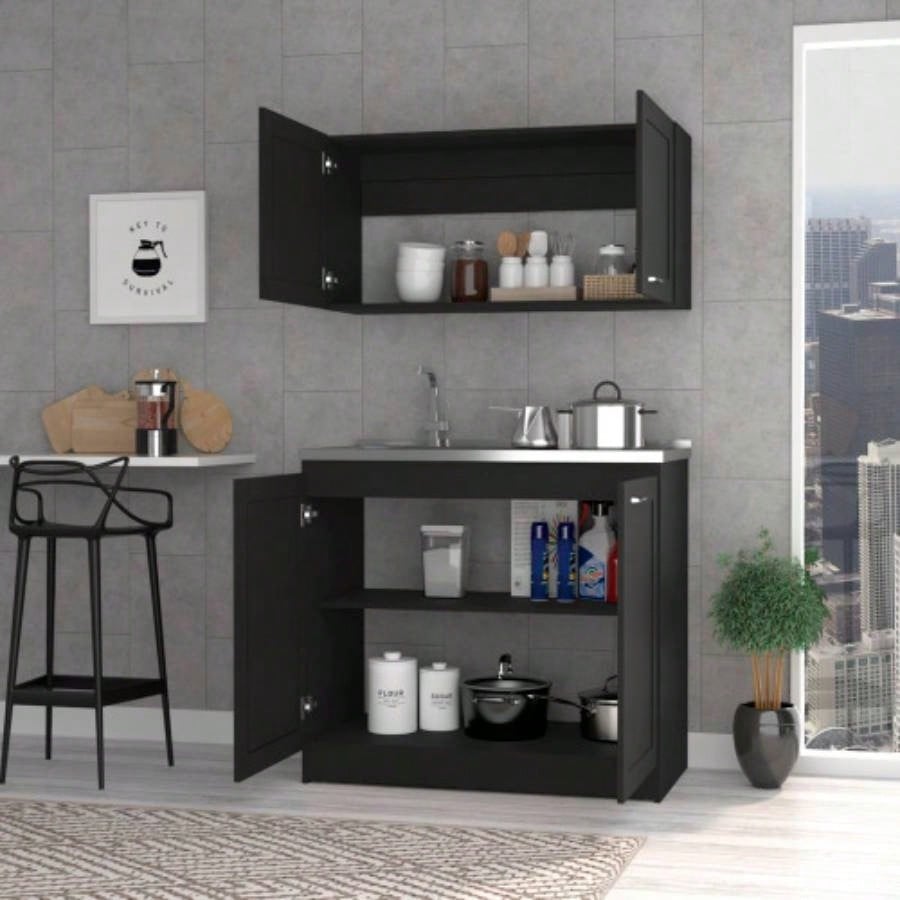 Zurich Cabinet Set, Two Shelves Black