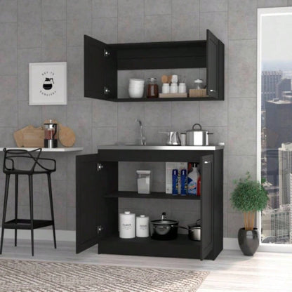 Zurich Cabinet Set, Two Shelves Black