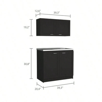 Zurich Cabinet Set, Two Shelves Black