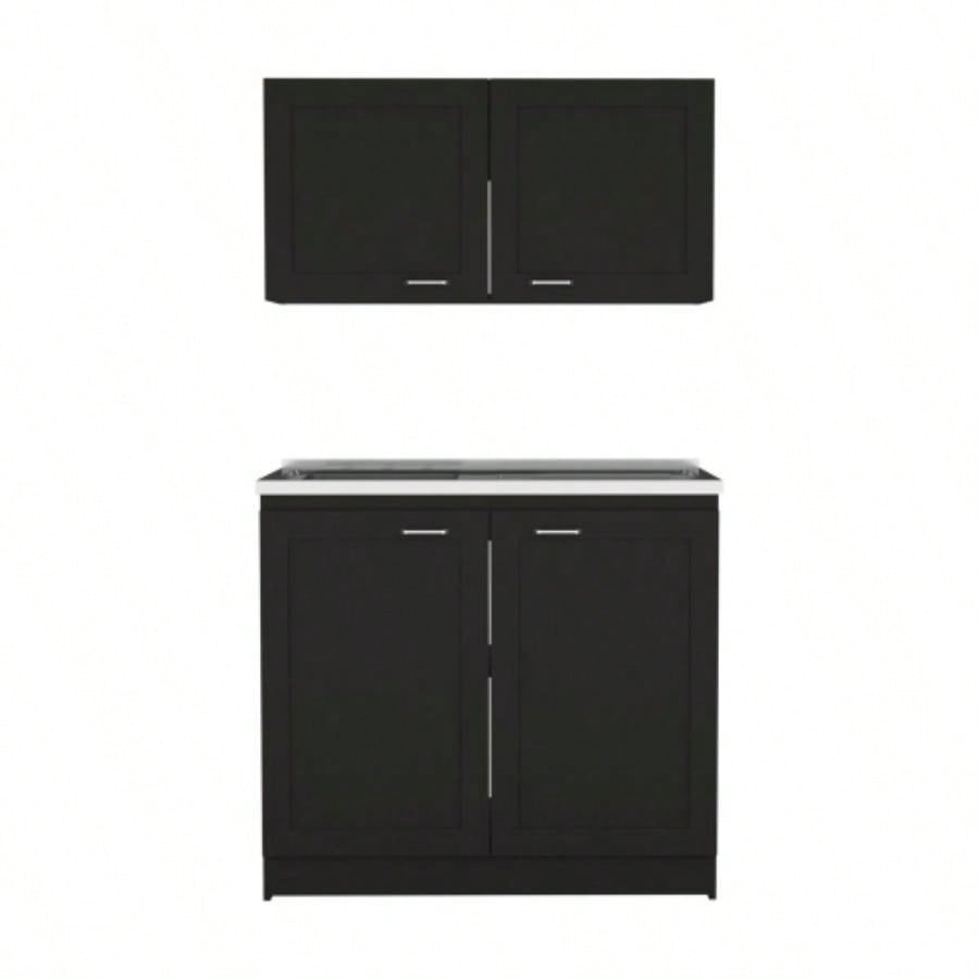 Zurich Cabinet Set, Two Shelves Black