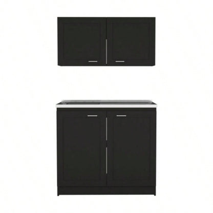 Zurich Cabinet Set, Two Shelves Black