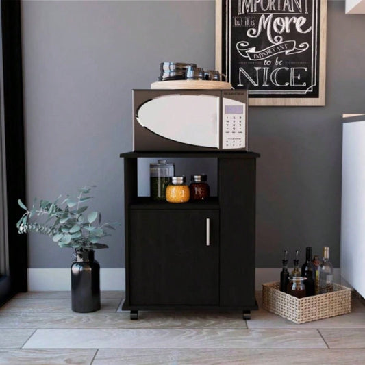 Correy 4 - Shelf Microwave Cabinet with Caster Black Wengue