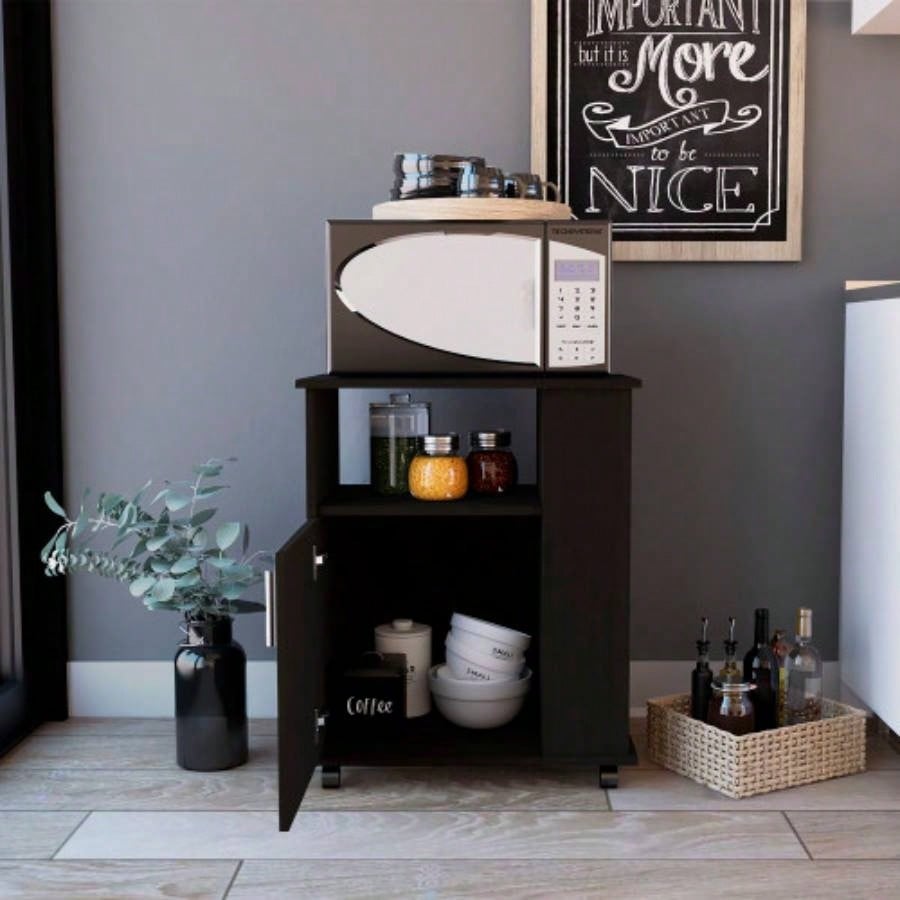Correy 4 - Shelf Microwave Cabinet with Caster Black Wengue