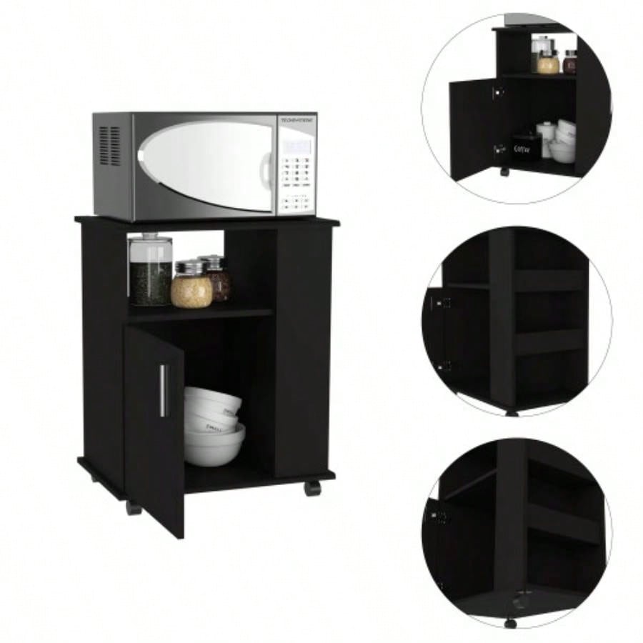Correy 4 - Shelf Microwave Cabinet with Caster Black Wengue