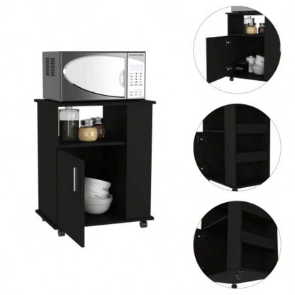 Correy 4 - Shelf Microwave Cabinet with Caster Black Wengue
