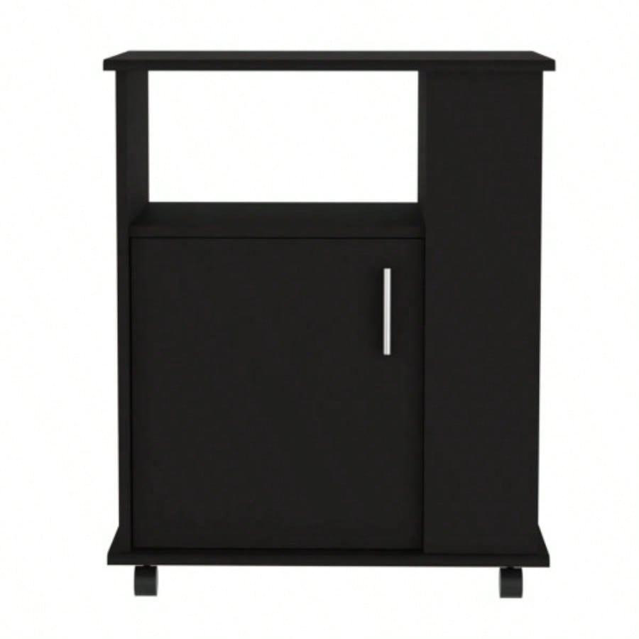 Correy 4 - Shelf Microwave Cabinet with Caster Black Wengue