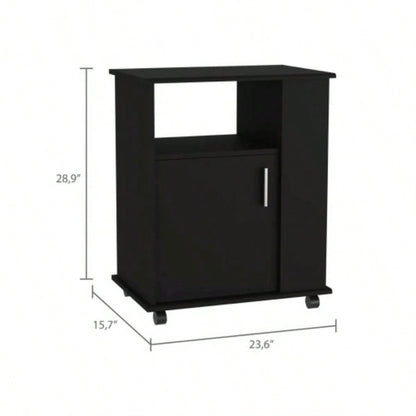 Correy 4 - Shelf Microwave Cabinet with Caster Black Wengue