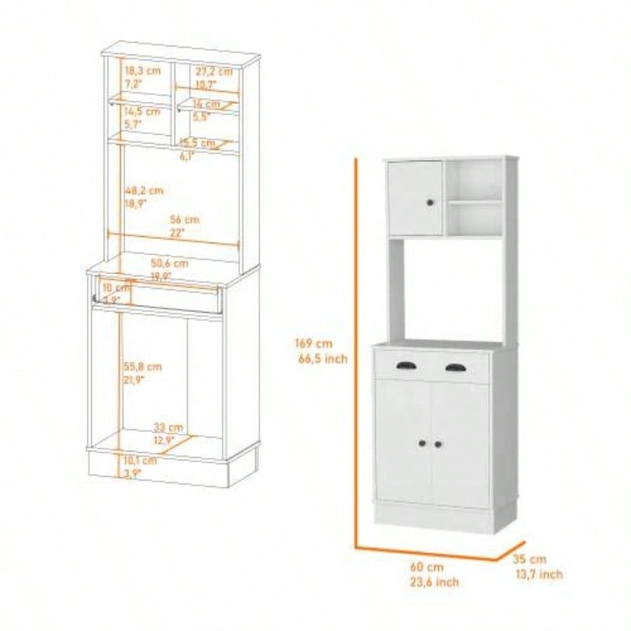 Microwave Kitchen Cabinet with 3 - Doors, Handles and Drawer