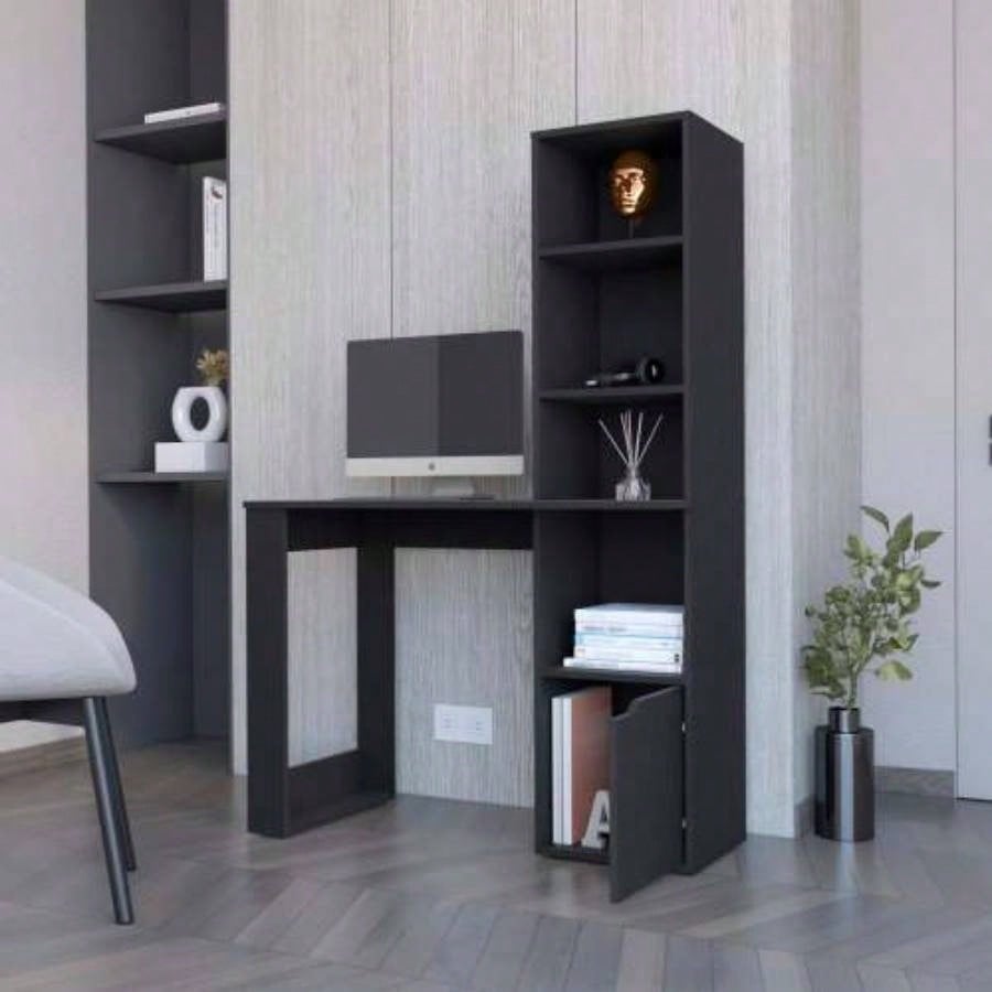 Anson Computer Desk with 4 - Tier Bookcase and 1 - Door Cabinet
