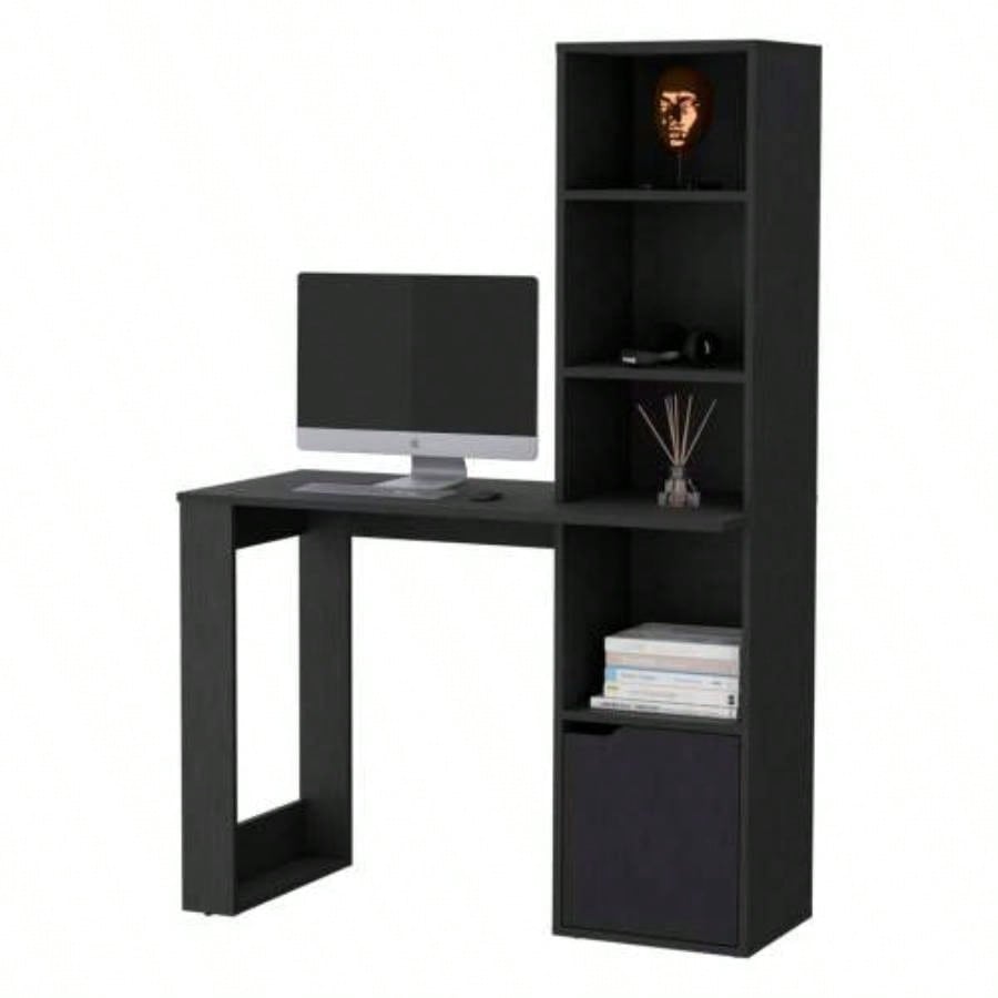 Anson Computer Desk with 4 - Tier Bookcase and 1 - Door Cabinet