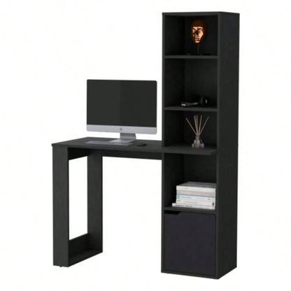 Anson Computer Desk with 4 - Tier Bookcase and 1 - Door Cabinet
