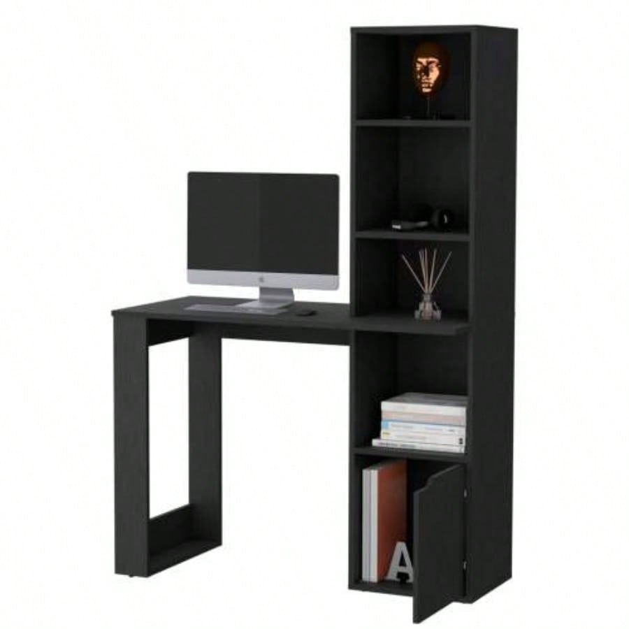 Anson Computer Desk with 4 - Tier Bookcase and 1 - Door Cabinet
