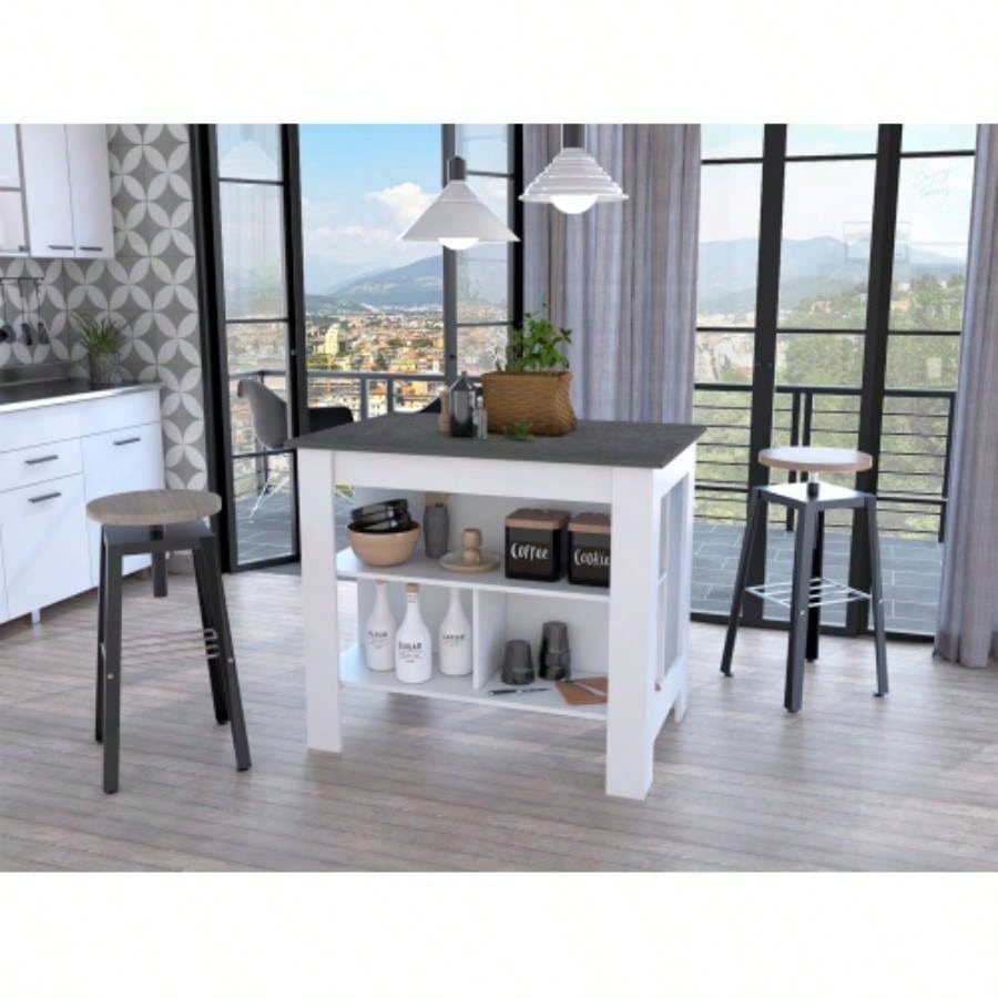 Rockaway 3 - Shelf Kitchen Island White and Onix