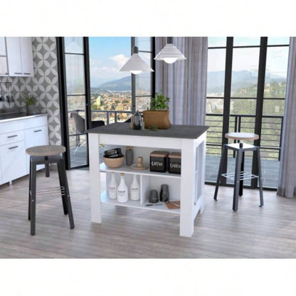 Rockaway 3 - Shelf Kitchen Island White and Onix
