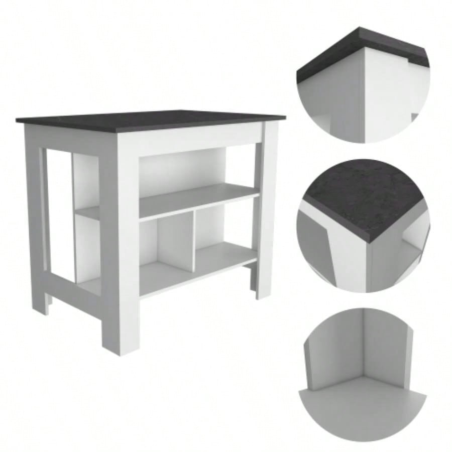 Rockaway 3 - Shelf Kitchen Island White and Onix