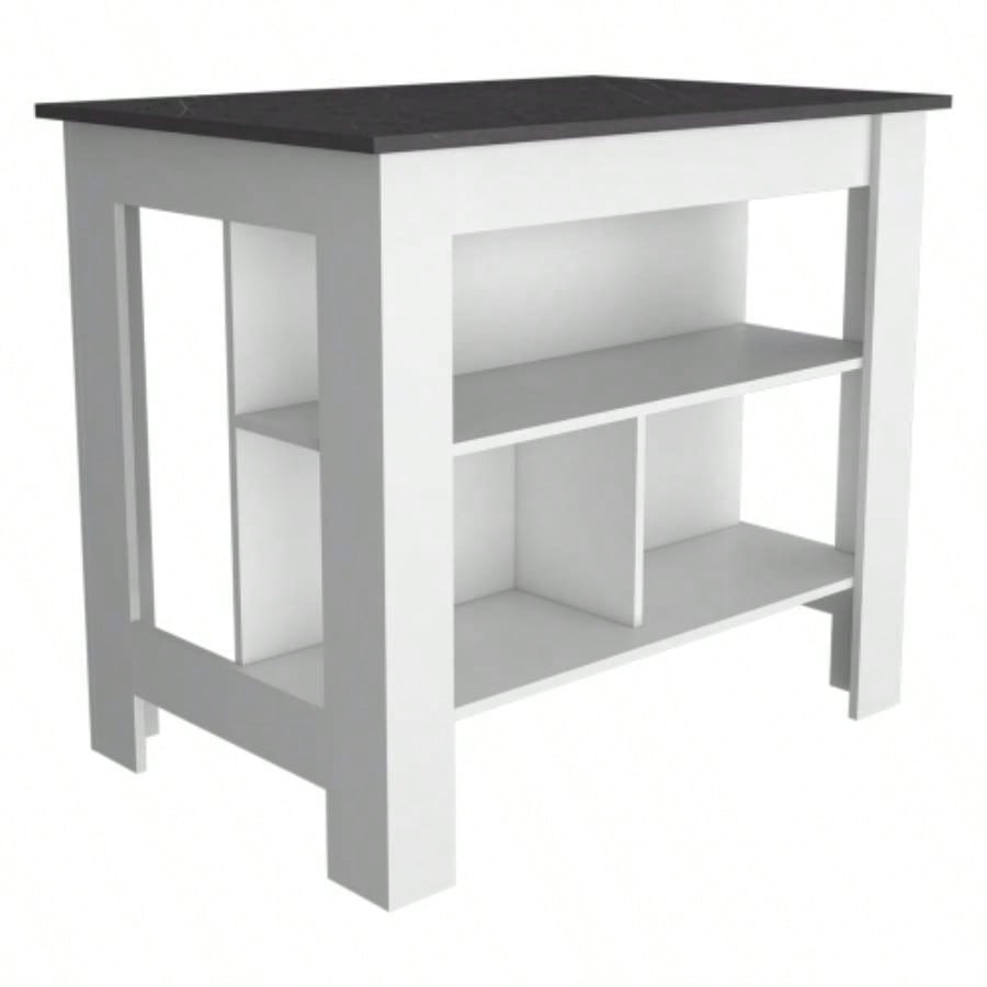 Rockaway 3 - Shelf Kitchen Island White and Onix