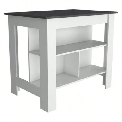 Rockaway 3 - Shelf Kitchen Island White and Onix