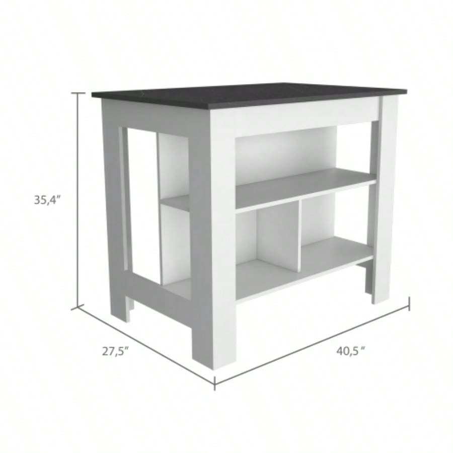 Rockaway 3 - Shelf Kitchen Island White and Onix