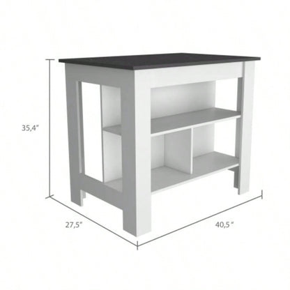Rockaway 3 - Shelf Kitchen Island White and Onix
