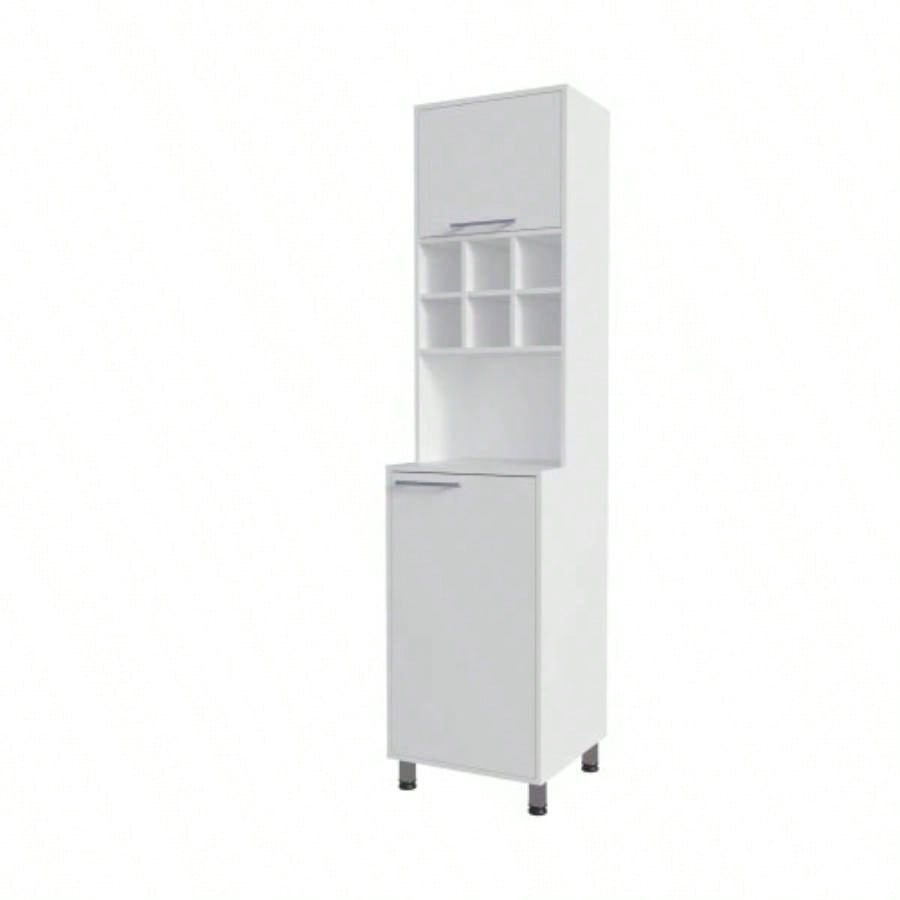 White Kitchen Pantry with Pneumatic Door and Open Storage
