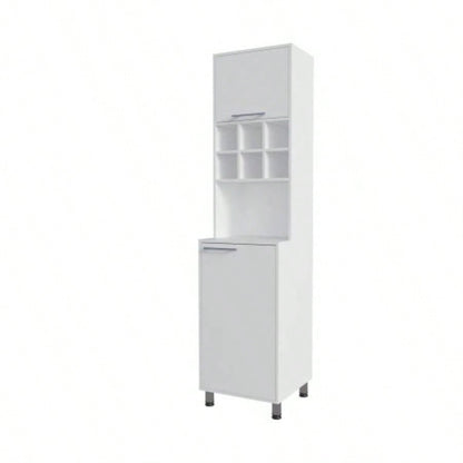 White Kitchen Pantry with Pneumatic Door and Open Storage