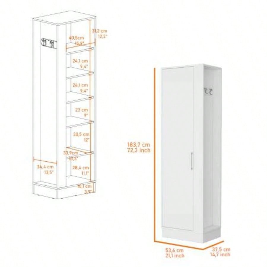 Nampa Storage Cabinet, Single Door, Broom Hangers, White