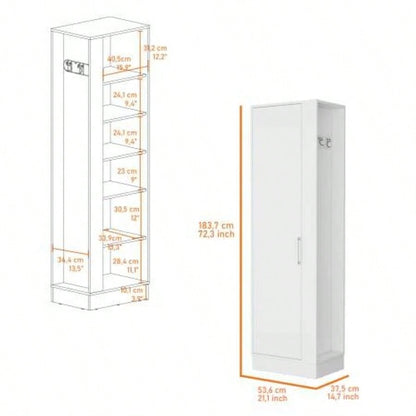 Nampa Storage Cabinet, Single Door, Broom Hangers, White