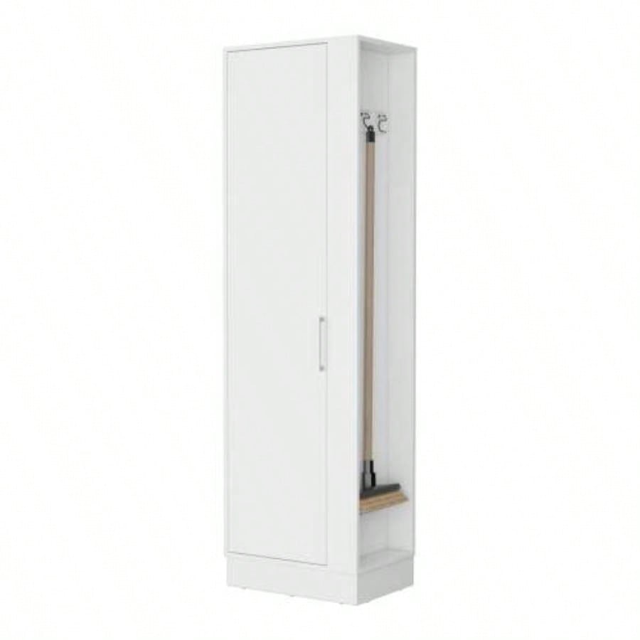 Nampa Storage Cabinet, Single Door, Broom Hangers, White