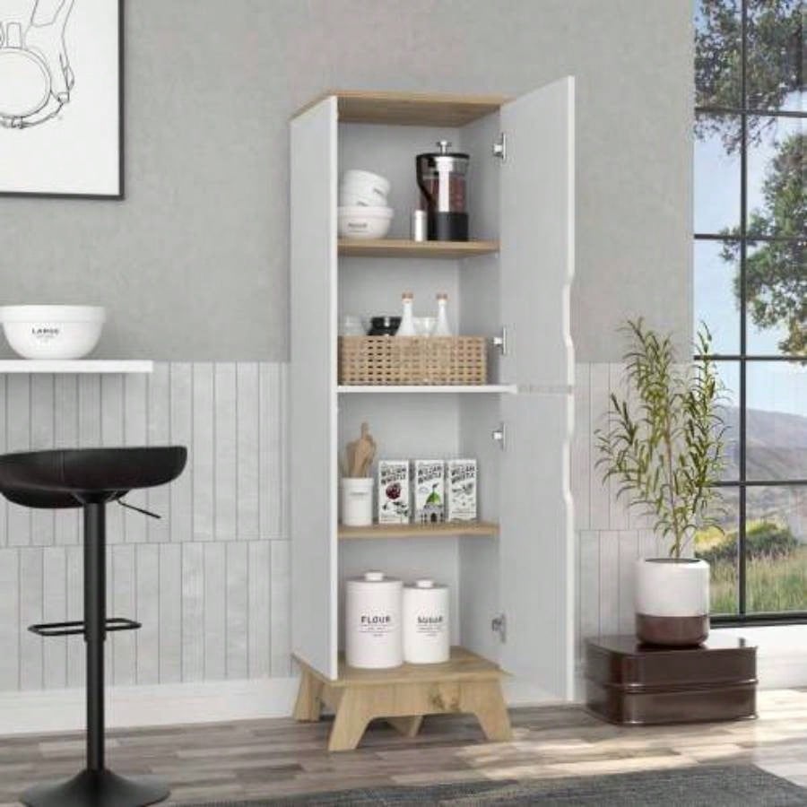 British Single Kitchen Pantry, Four Storage Shelves, Double Doors Cabinets
